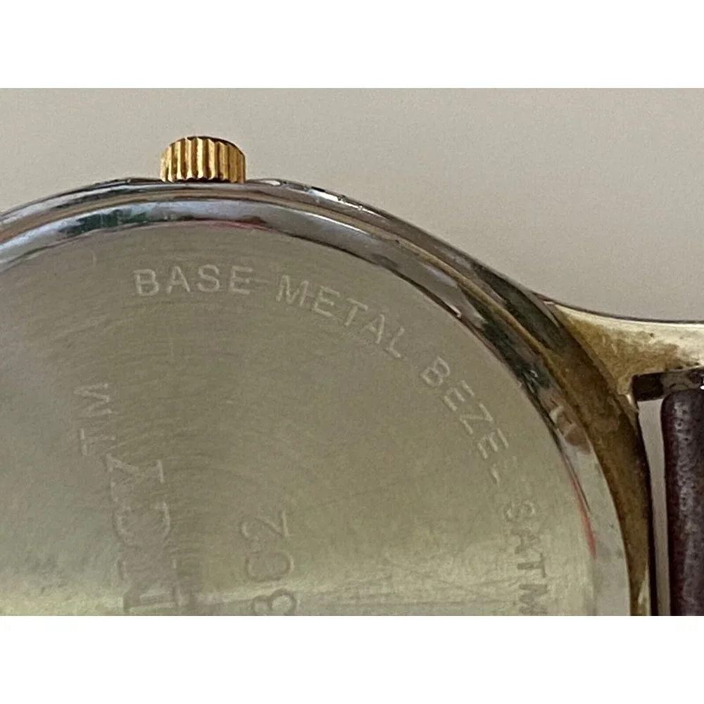 Regency Men's Brown Leather Stainless Steel Water Resistant Quartz Battery Watch